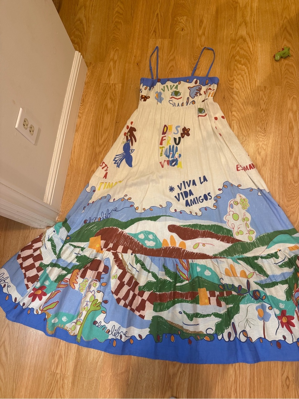 Bohemian Scenic Print Maxi Dress - White & Blue - Picture 6 of 7